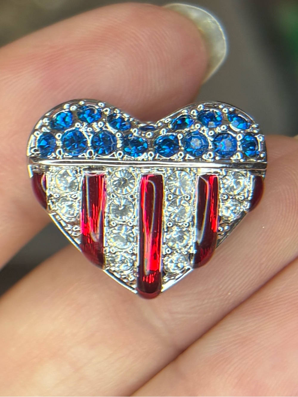 Swarovski Heart-Shaped Red, Blue & Clear Crystal Pin Brooch